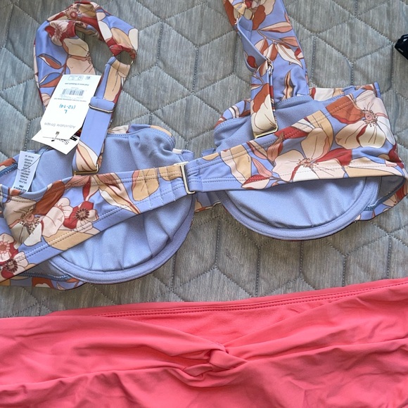 Time and Tru Floral purple coral Bikini swimwear set size large 12-14 swimsuit - Picture 4 of 12